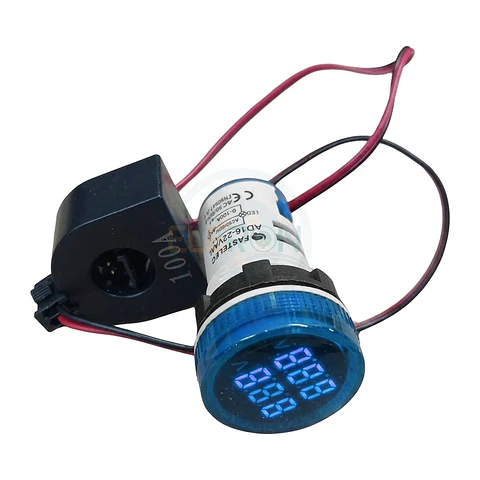 Voltimetro /Amperimetro Led Azul Ø22Mm, 100A 50-500Vac