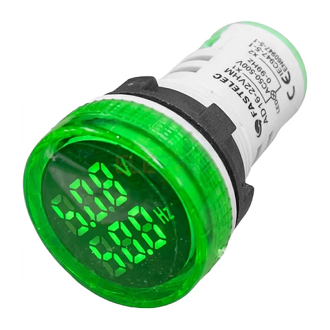 Voltimetro / Frecuencimetro Led Verde Ø22Mm, 100A 50-500Vac