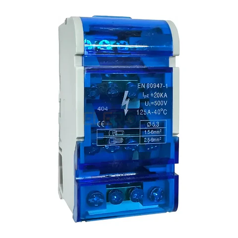 Repartidor Tetrapolar 4P 4 Salidas, 125A Montaje Riel Din