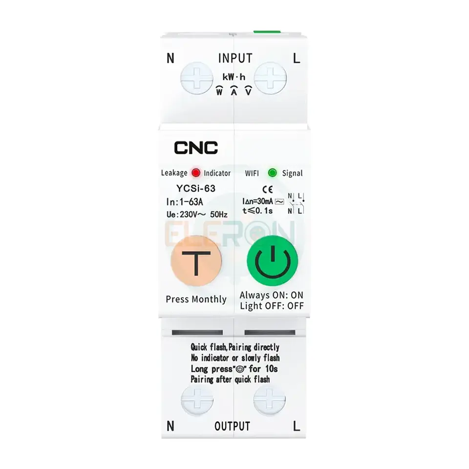 Interruptor Diferencial Inteligente WiFi 2x63A 30mA y Medidor de Energía a Riel DIN CNC YCSi-63 Tuya Smart 1