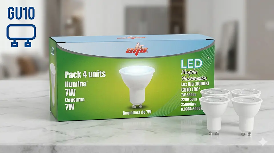 PACK 4 AMPOLLETA LED GU10A 7W LD 2