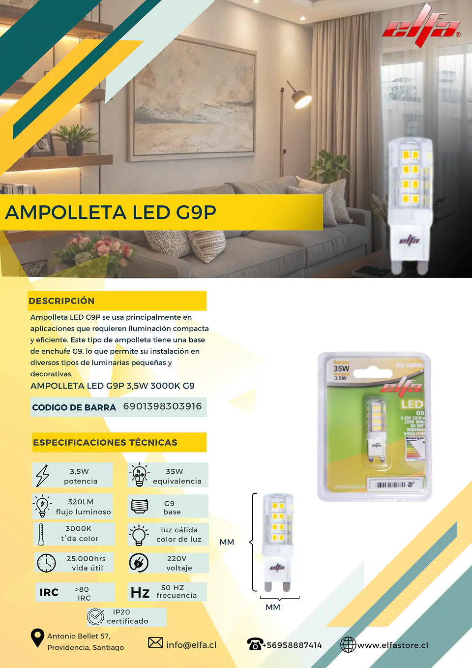 Ampolleta LED G9P 3.5W LC 2