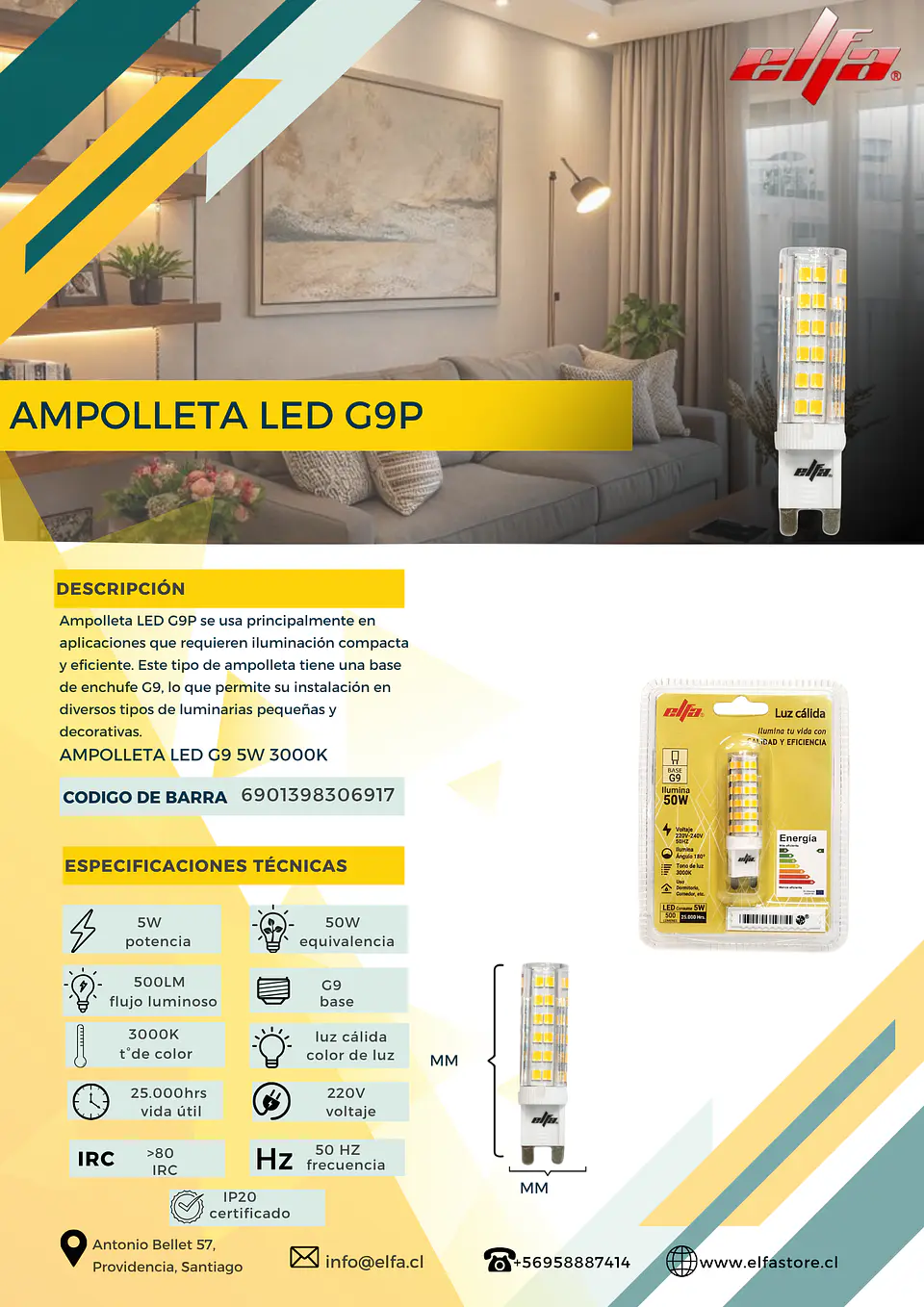 Ampolleta LED G9P 5W 3