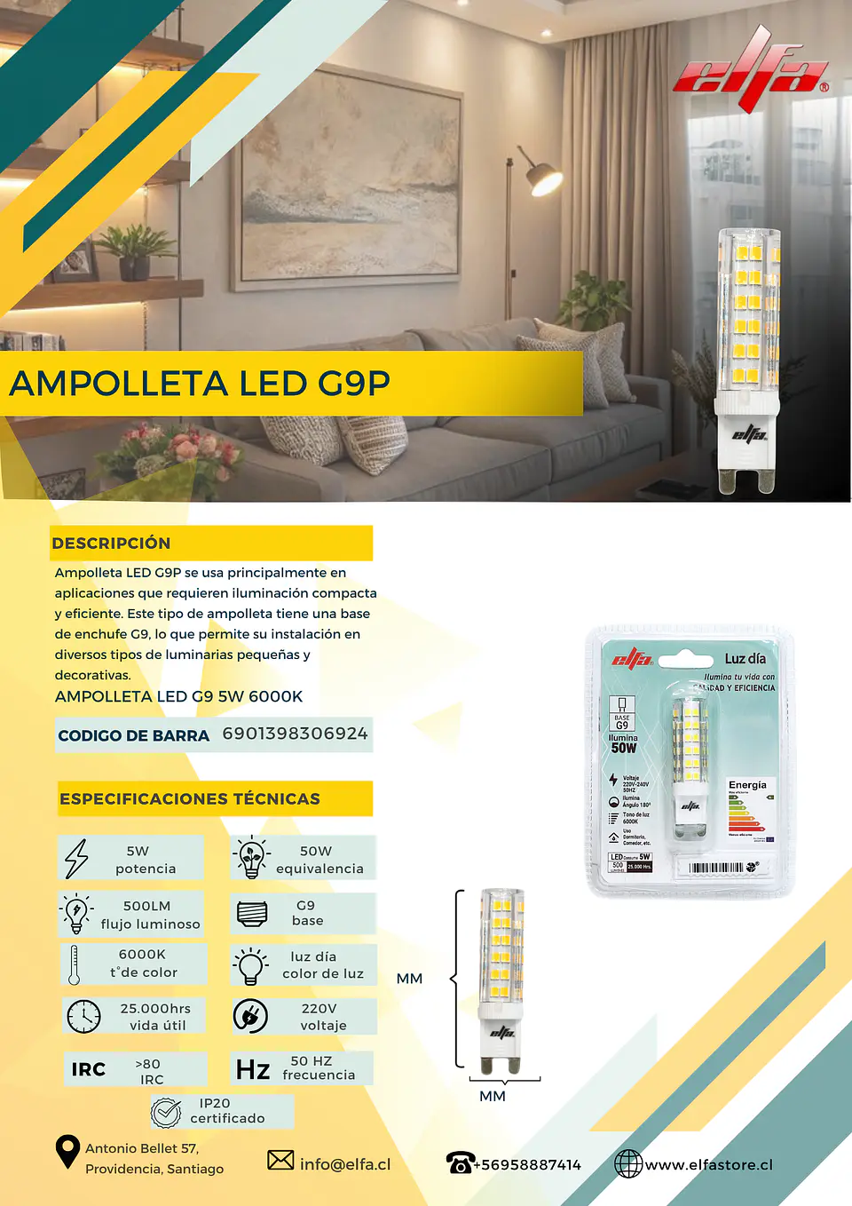 Ampolleta LED G9P 5W 3