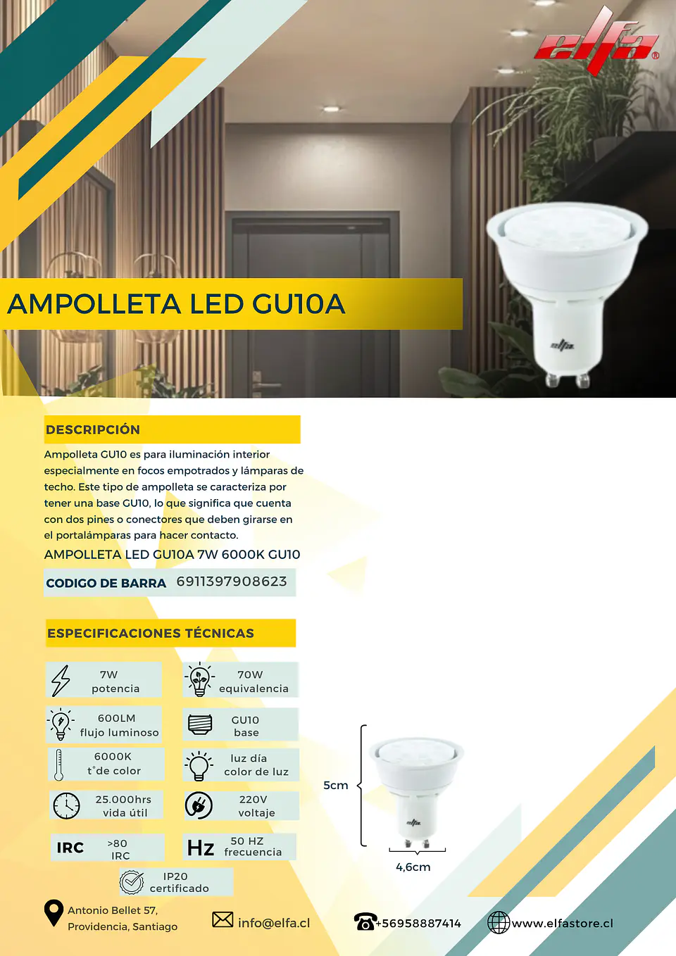 Ampolleta LED GU10A 7W LD 2