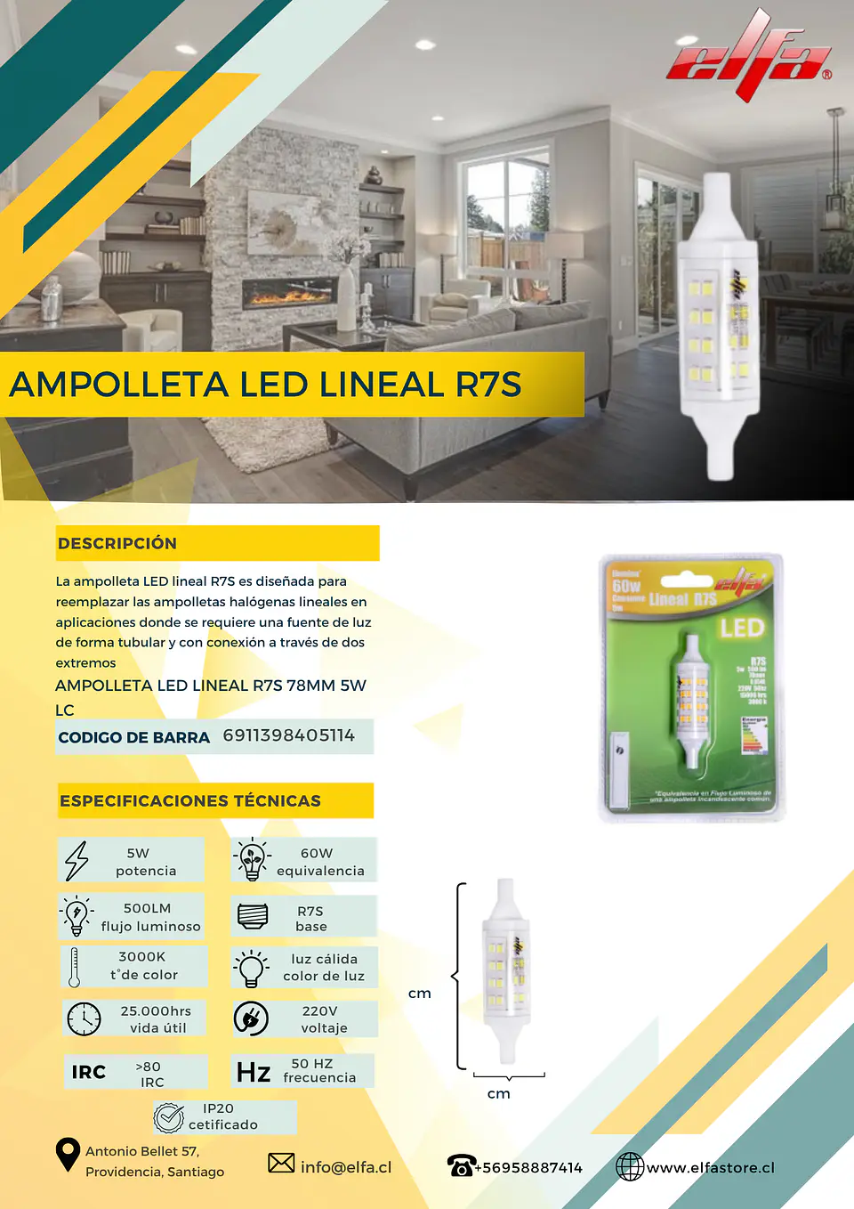 Ampolleta LED Lineal R7S 5W LC 2