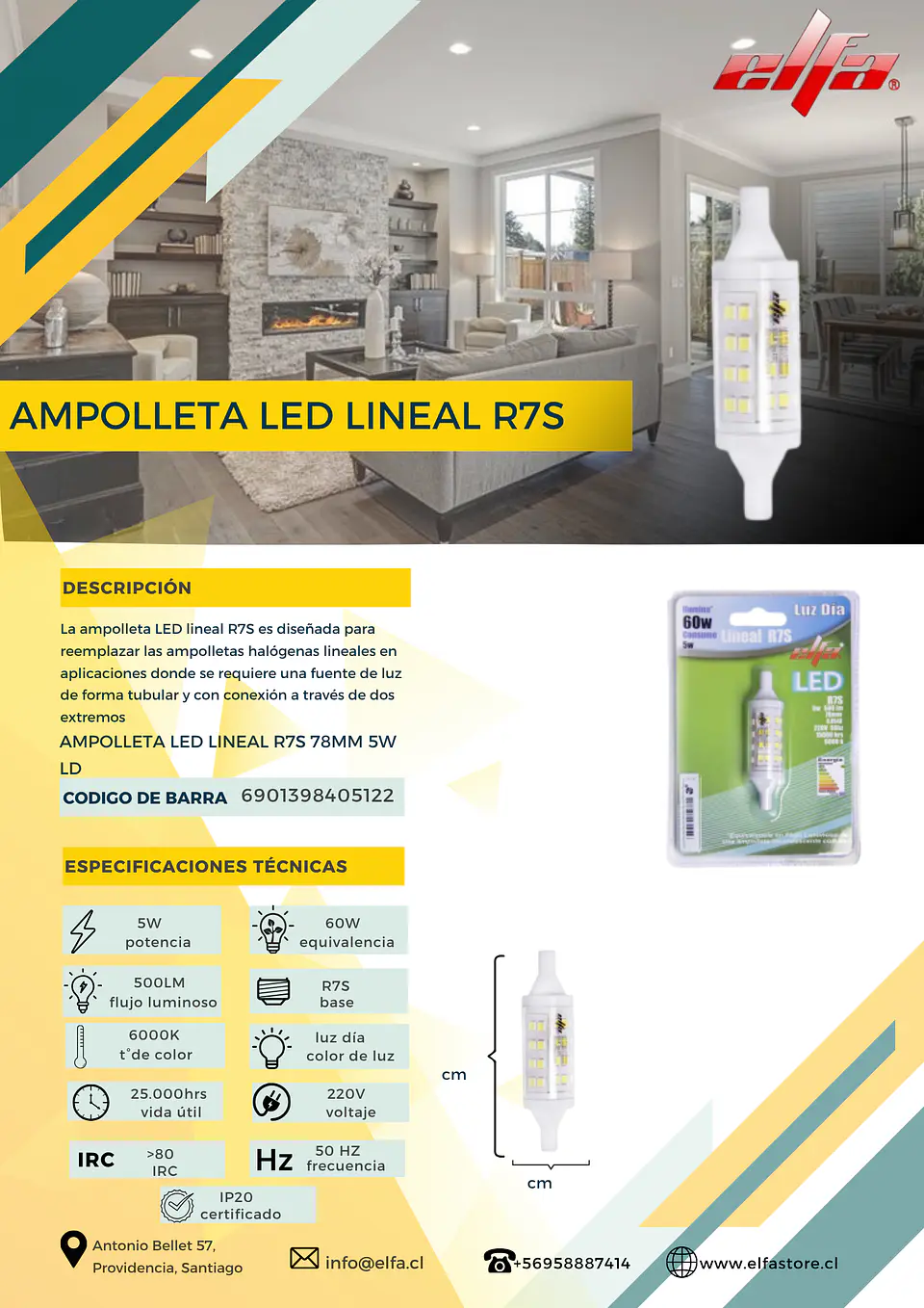 Ampolleta LED Lineal R7S 5W LD 2