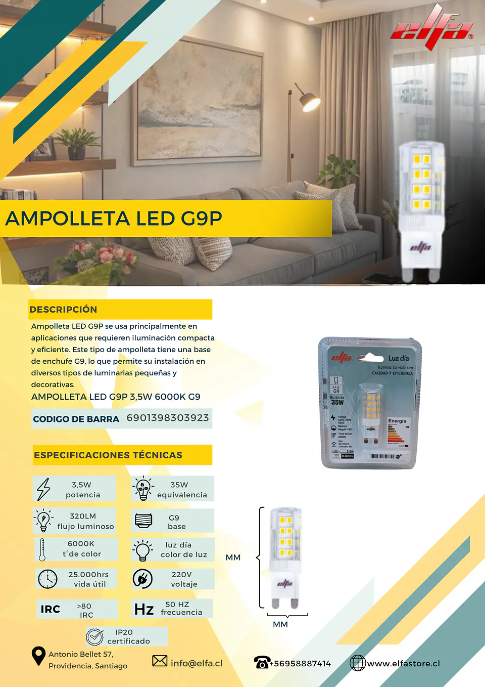 Ampolleta LED G9P 3.5W LD 2