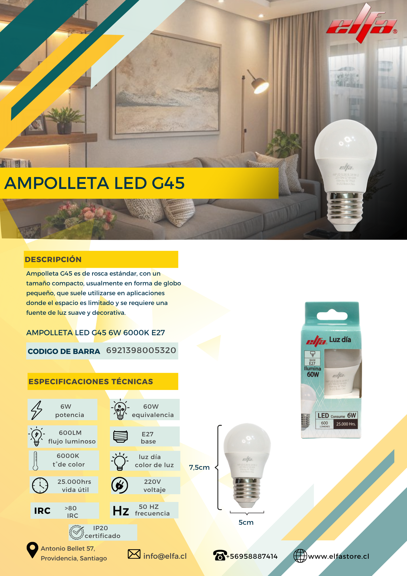 AMPOLLETA LED BOLA 6W LD E27 3