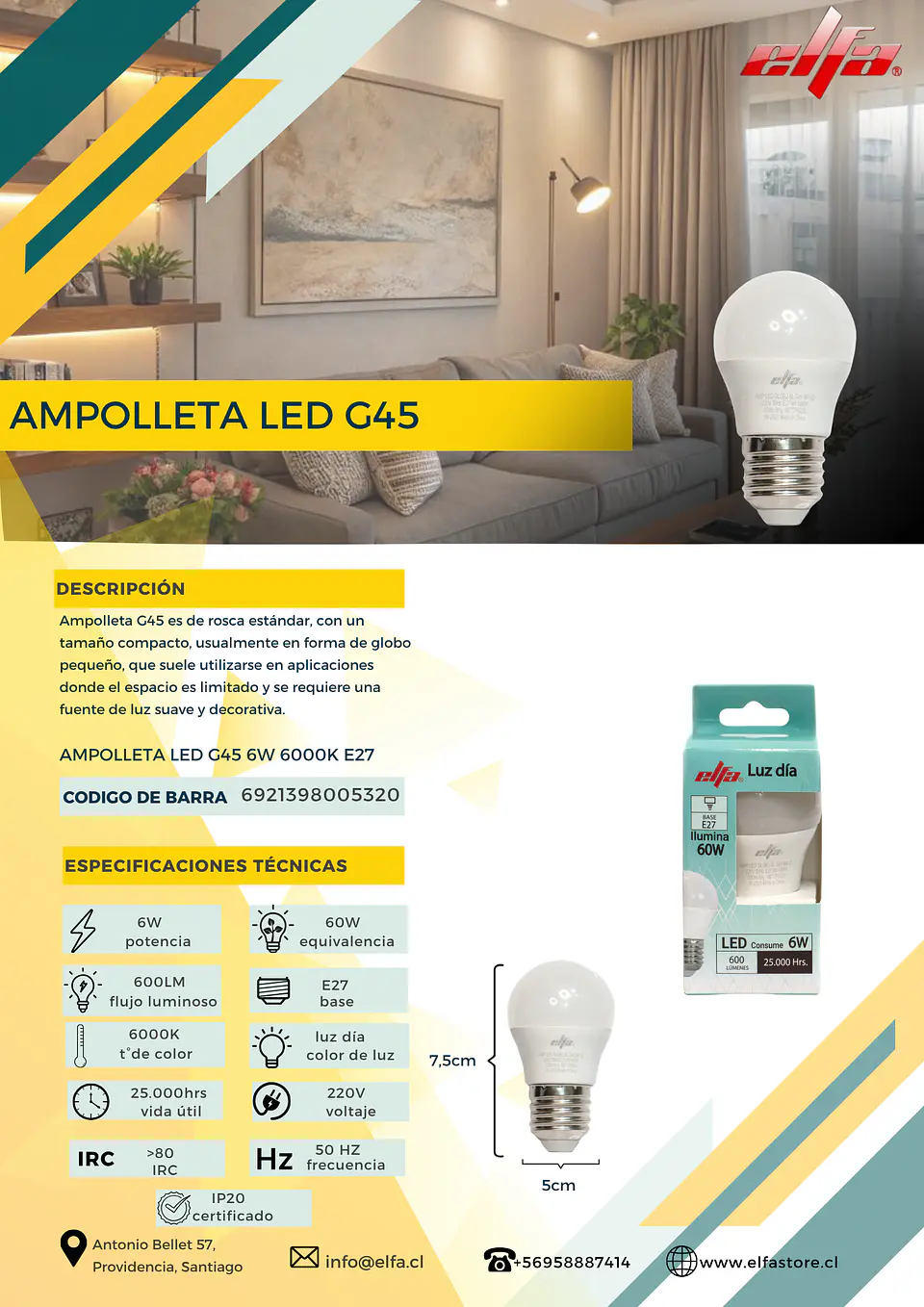 AMPOLLETA LED BOLA 6W LD E27 3