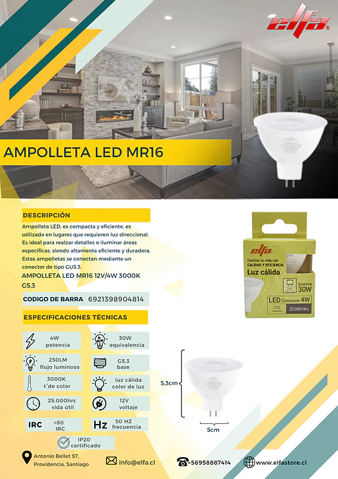 Ampolleta LED MR16 4W
