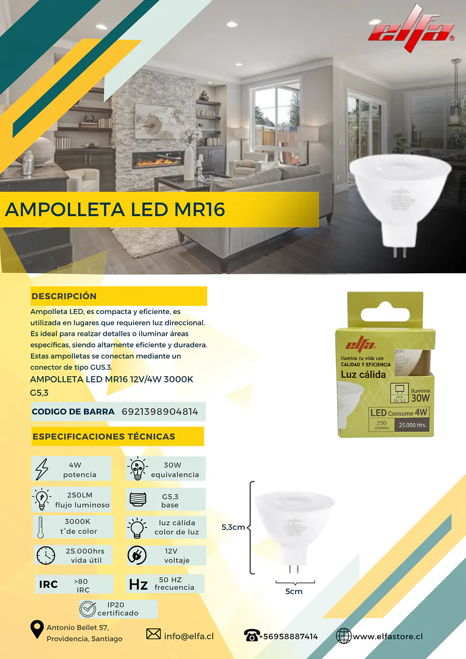 Ampolleta LED MR16 4W 2