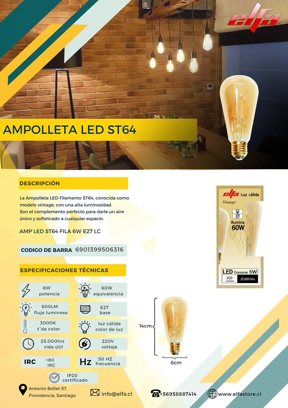 Ampolleta LED ST64 2