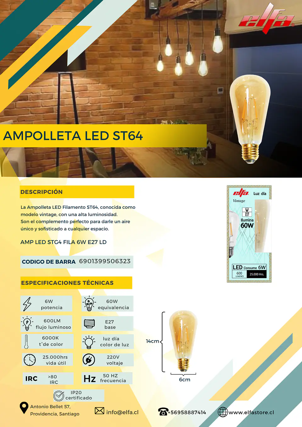 Ampolleta LED ST64 2