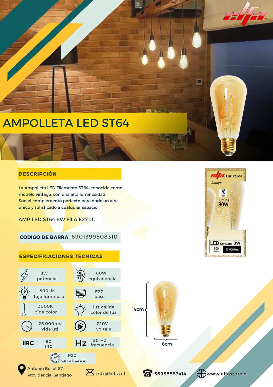 Ampolleta LED ST64 2