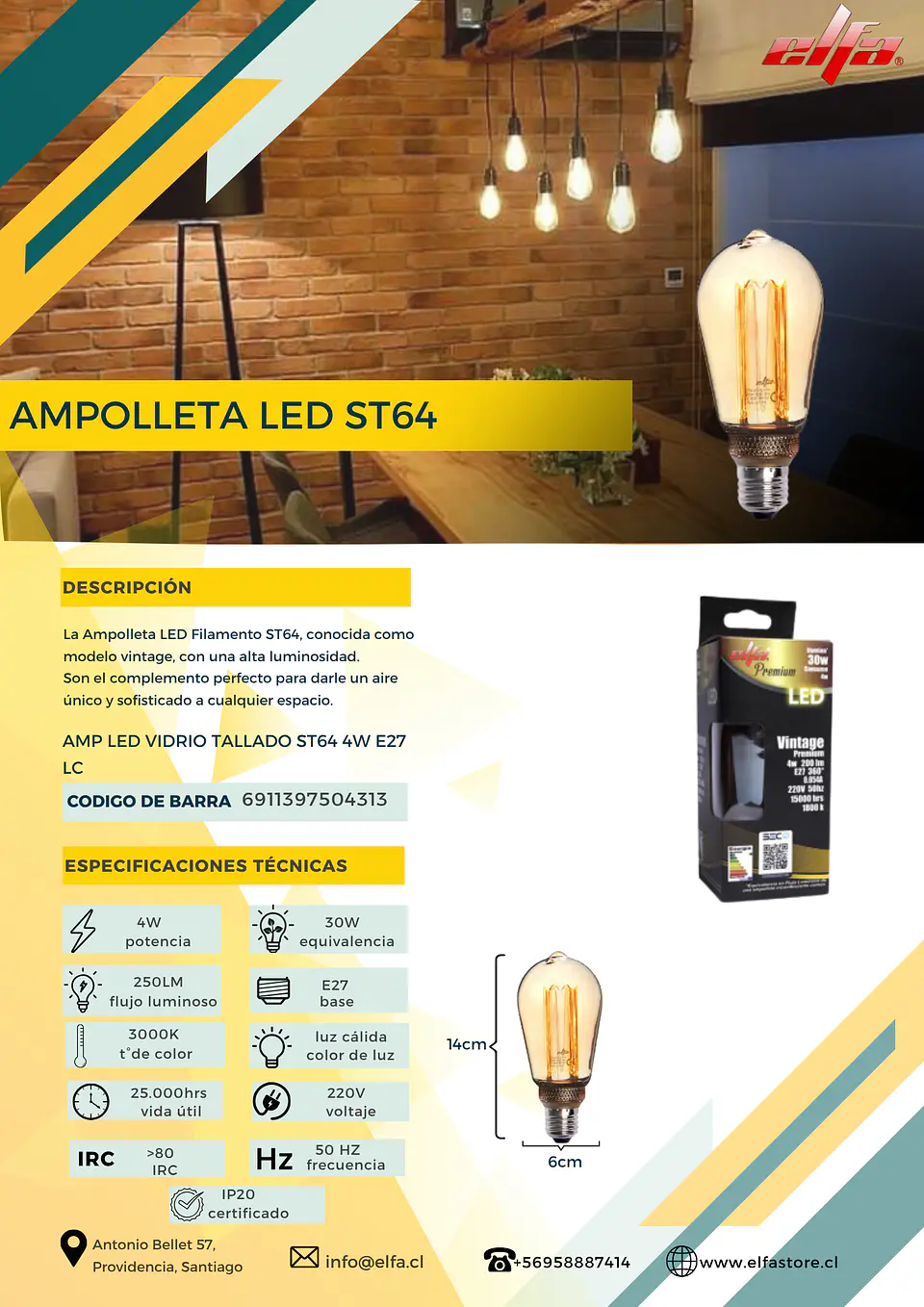 Ampolleta LED ST64 2