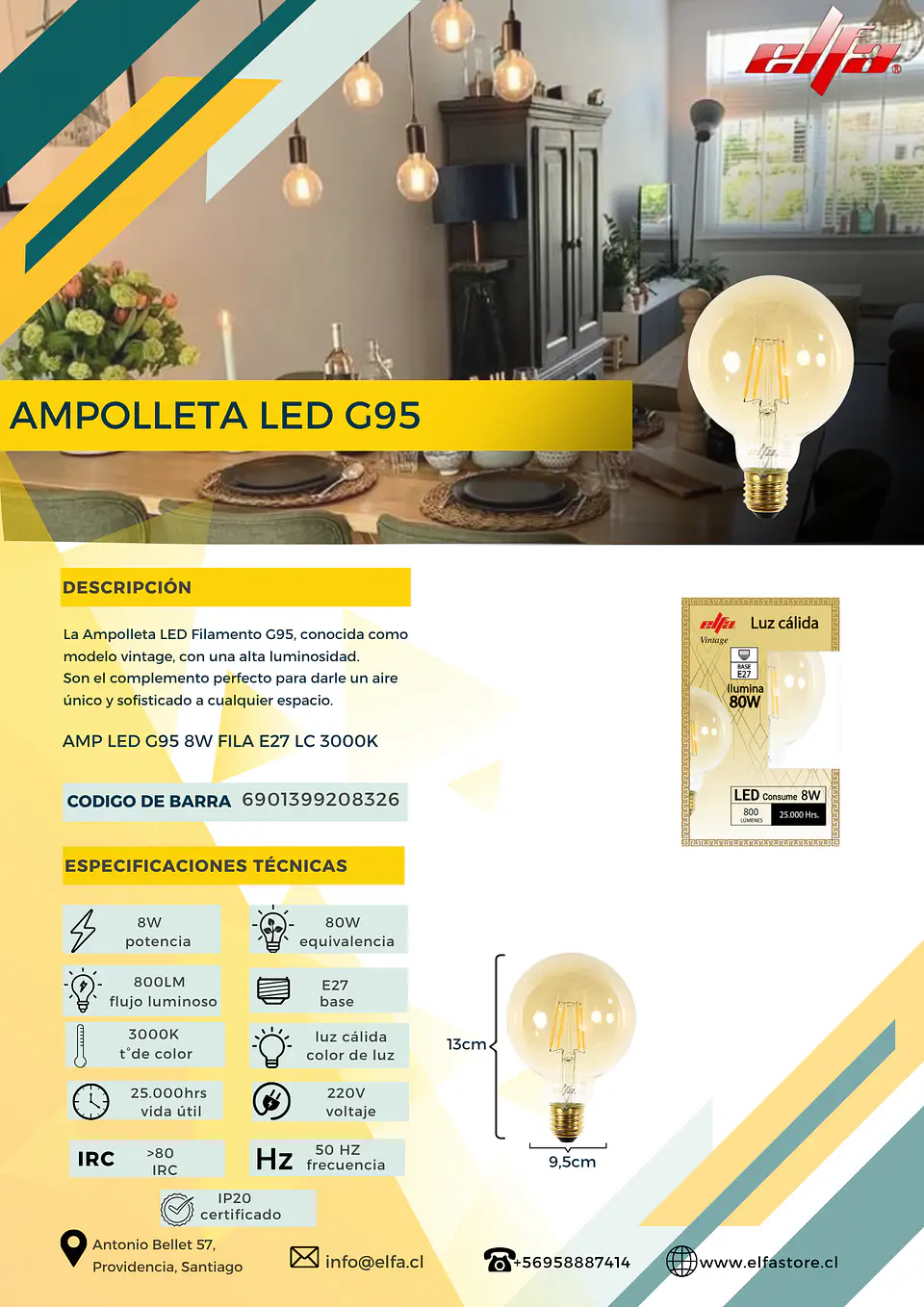 Ampolleta LED G95 LC 2