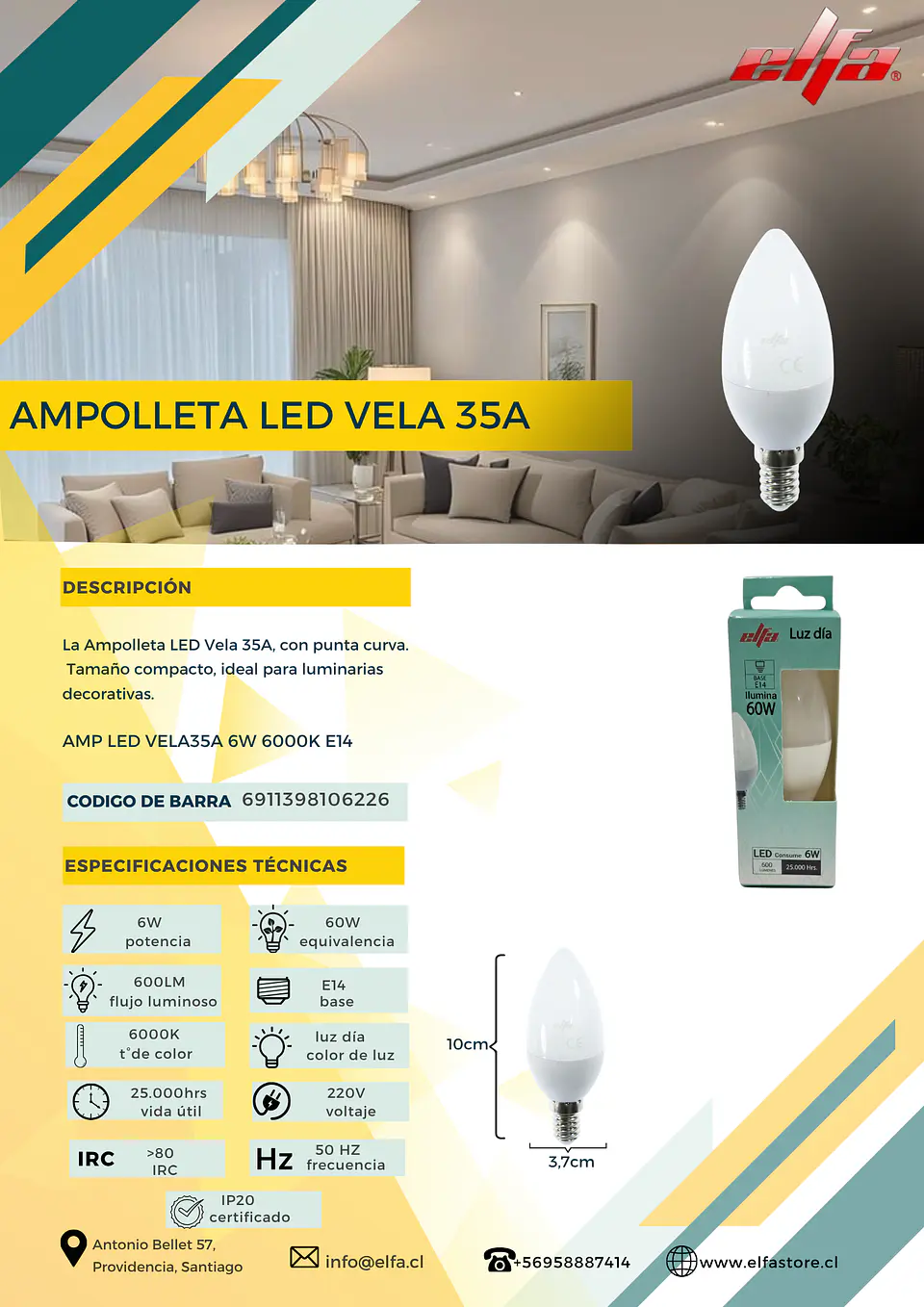 Ampolleta LED Vela 35A LD 3