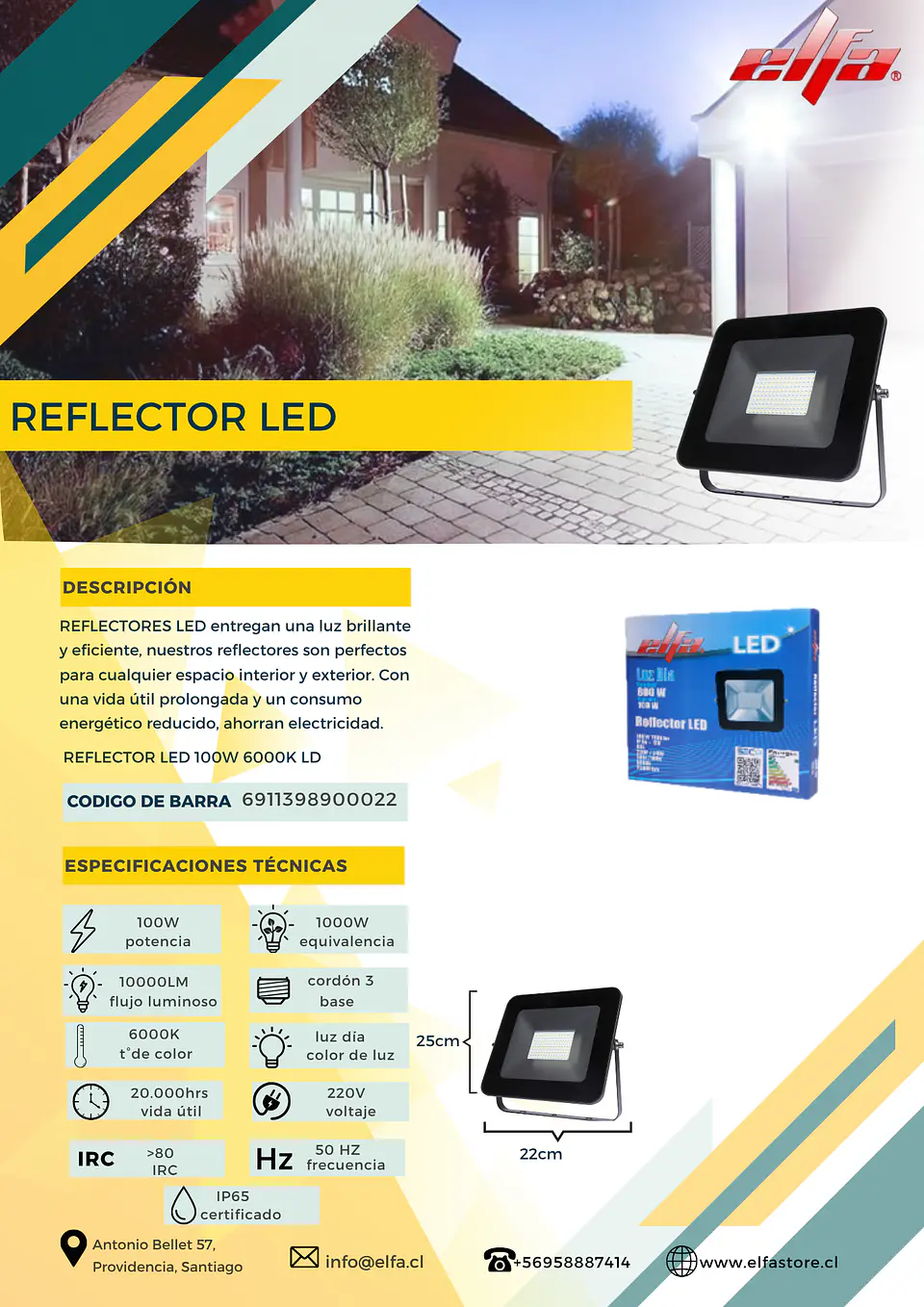Reflector LED Elfa 100W Extra Plano - Luz Día 6500K 2