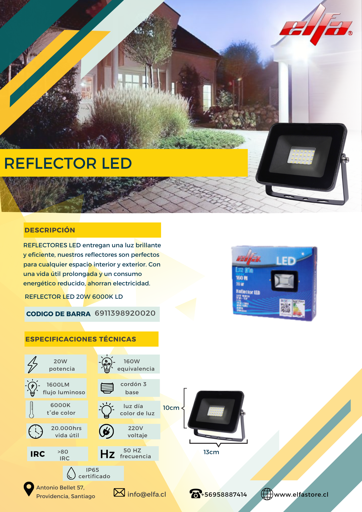 Reflector LED Elfa 20W Slim - Luz Día 6000K 3