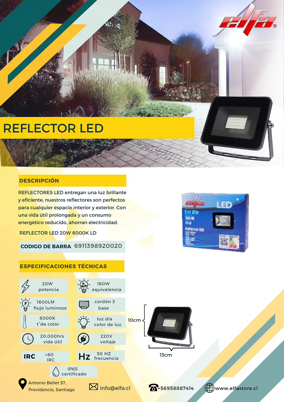 Reflector LED Elfa 20W Slim - Luz Día 6000K 2