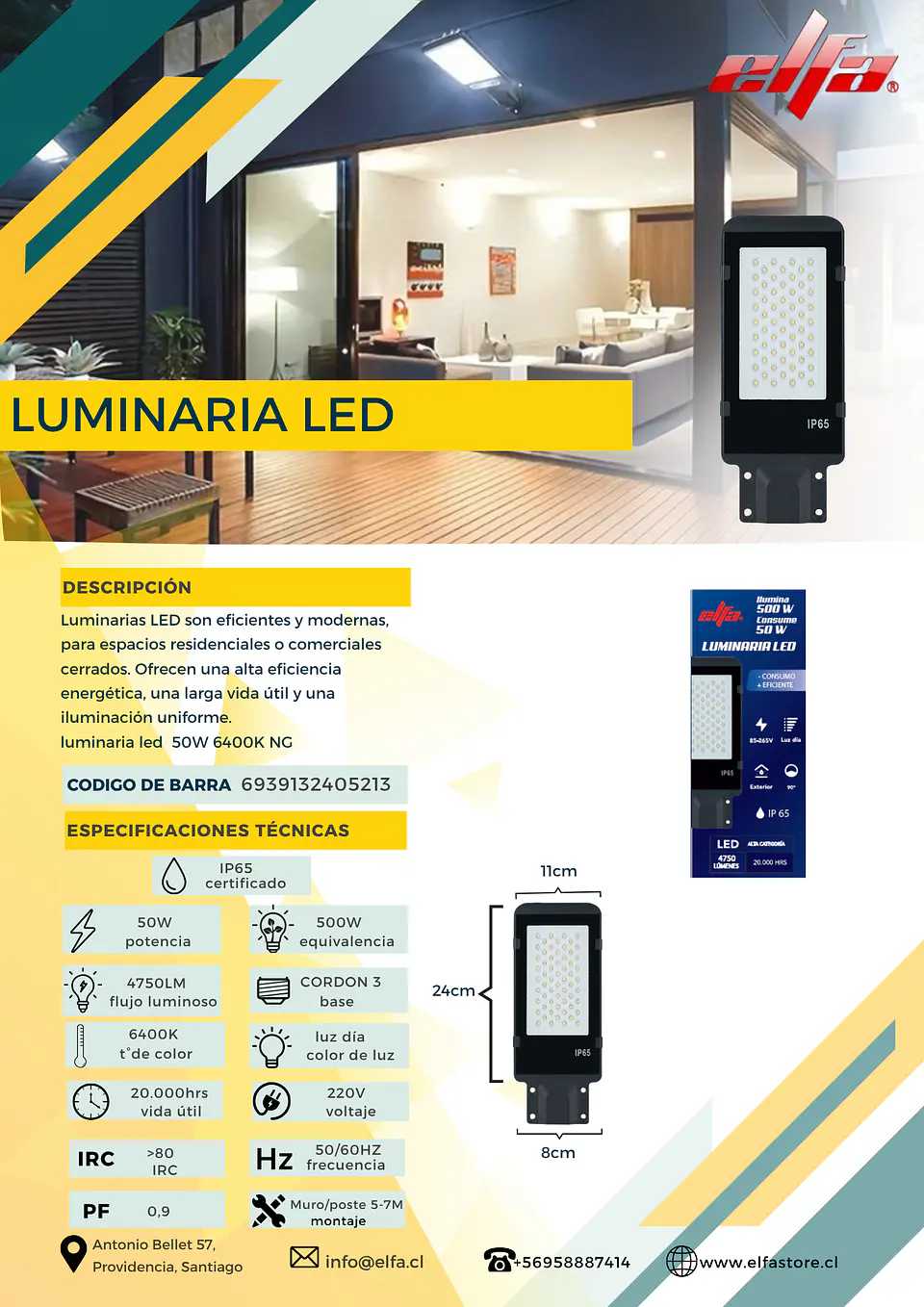 Luminaria LED Elfa 50W para Muro o Poste - Luz Día 6400K 2