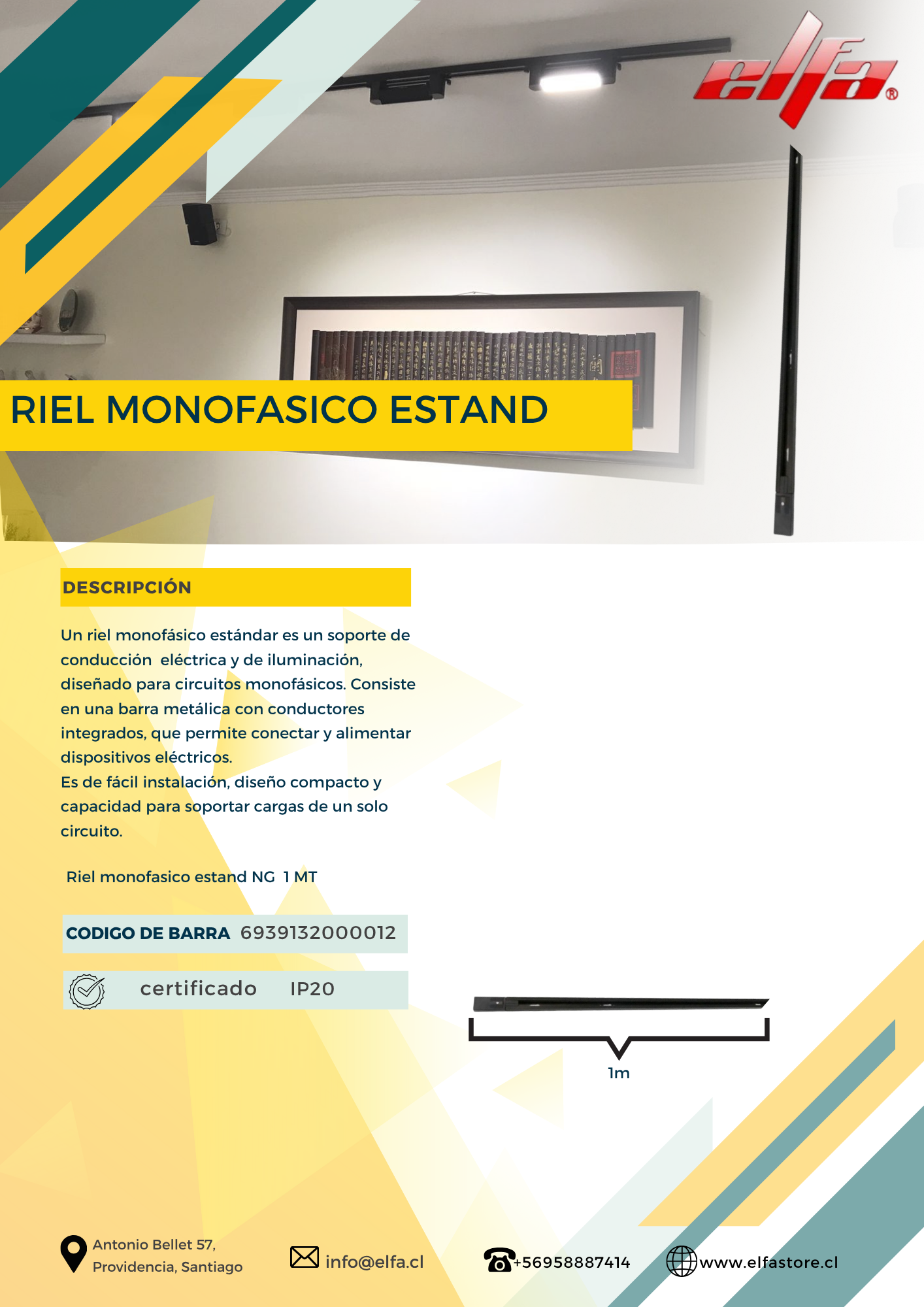 Riel Monofásico Estándar Elfa - 1 Metro Negro (NG) 2