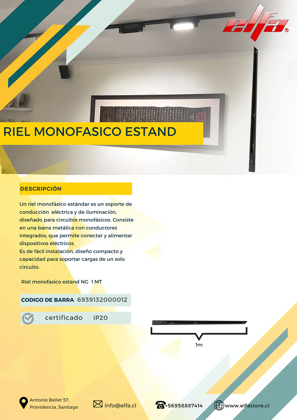 Riel Monofásico Estándar Elfa - 1 Metro Negro (NG) 2
