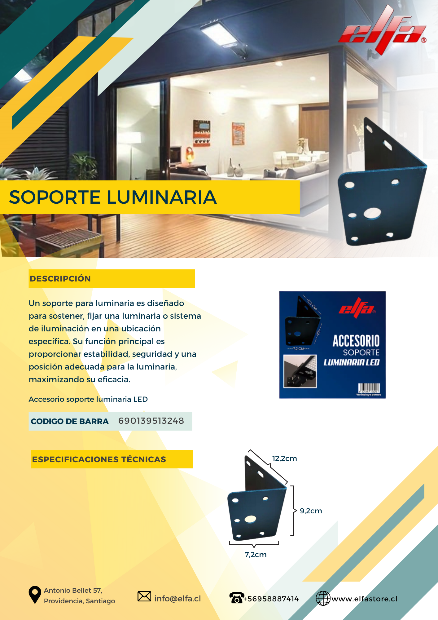 Soporte de Montaje para Luminaria LED Elfa - Accesorio de Fijación de Alta Resistencia 3