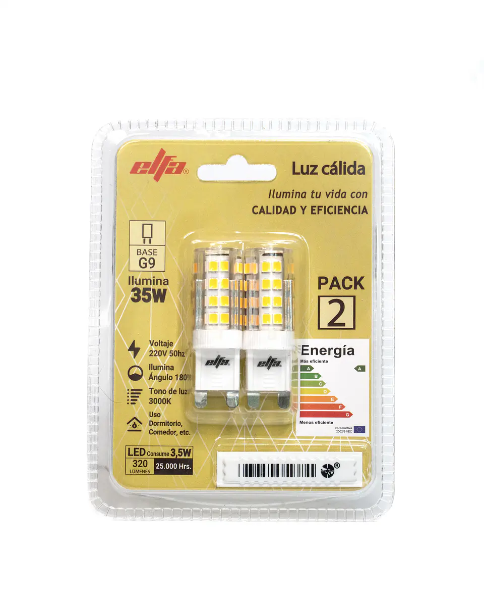 Pack 2 Ampolletas LED G9 Elfa - 3,5W (Equivale a 35W) Luz Cálida 3000K 2