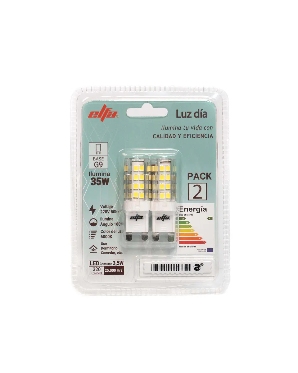 Pack 2 Ampolletas LED G9 Elfa - 3,5W (Equivale a 35W) Luz Día 6000K 2