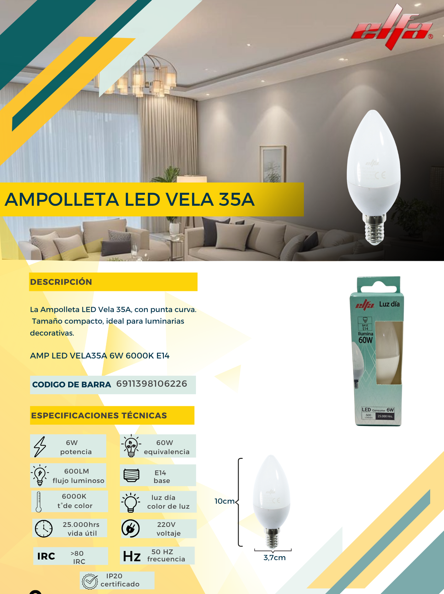 Ampolleta LED Vela 35A LD 3
