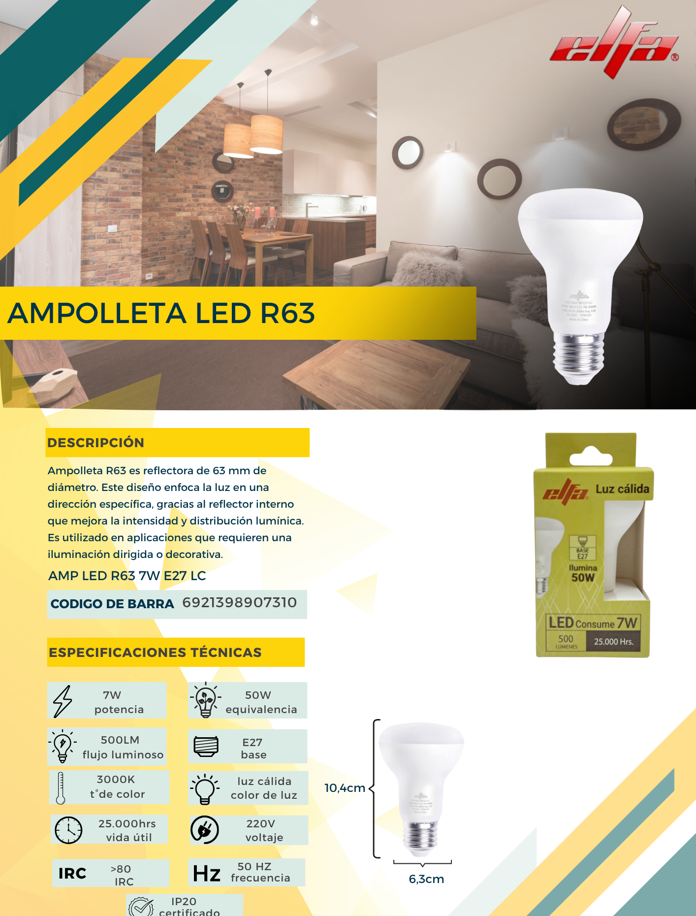 Ampolleta LED R63 2