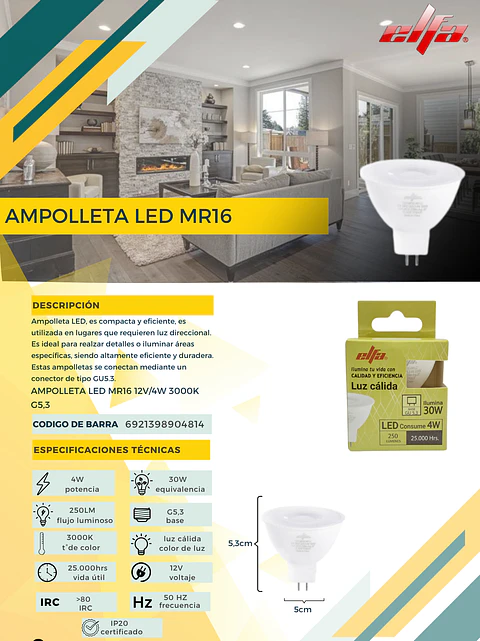 Ampolleta LED MR16 4W