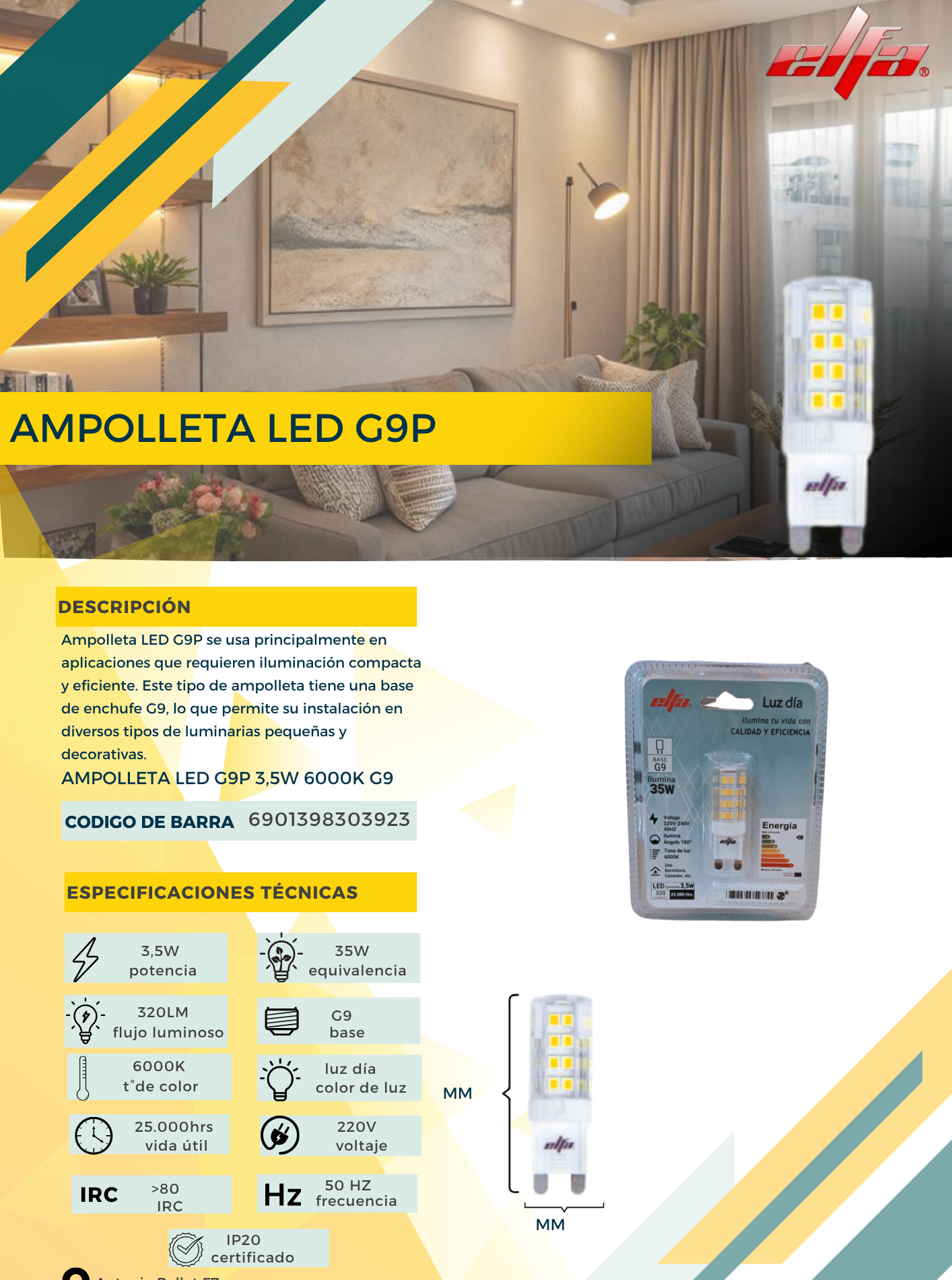 Ampolleta LED G9P 3.5W LD 3