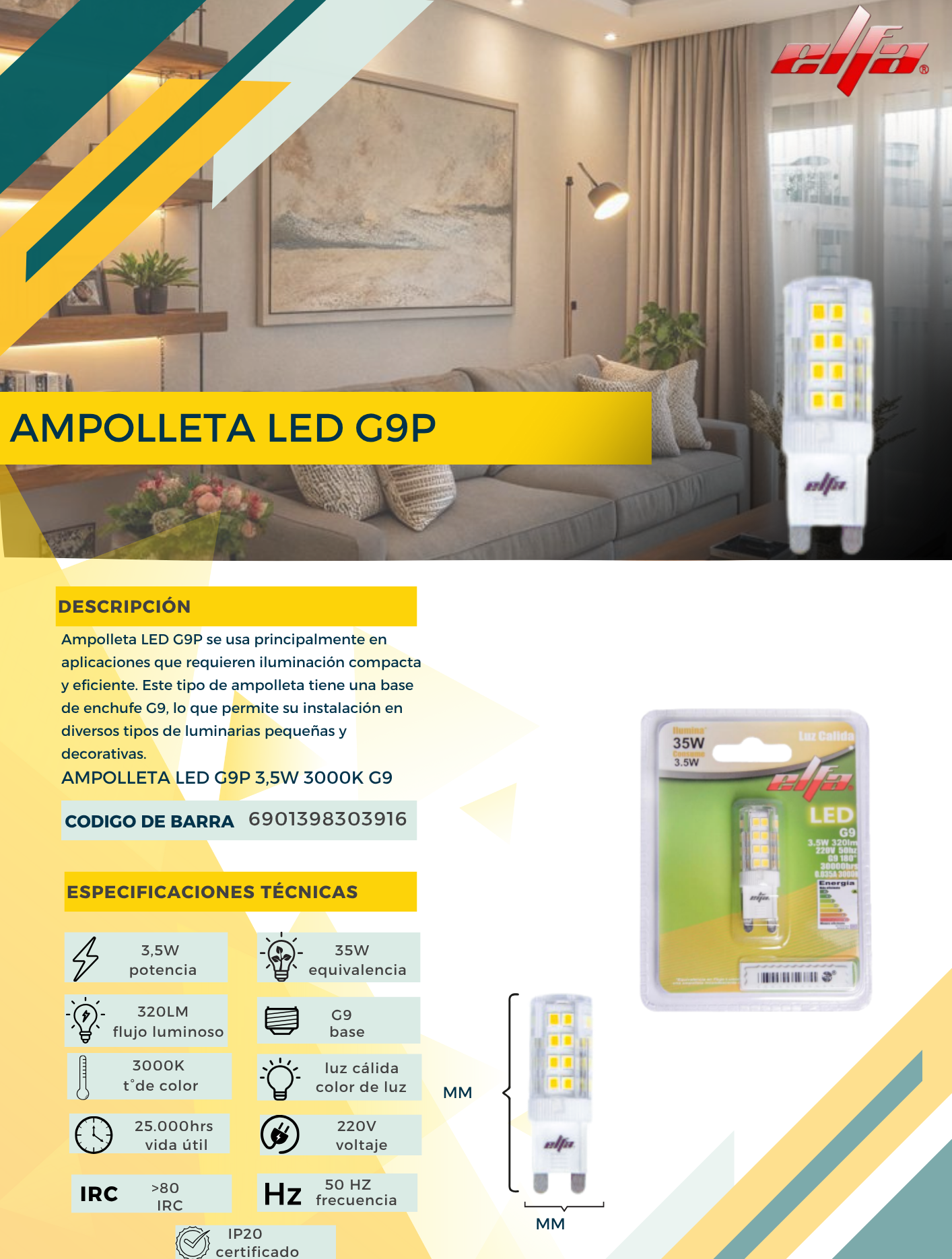 Ampolleta LED G9P 3.5W LC 3