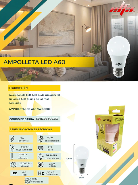 AMP LED A60 6W DMD60K E27 LD