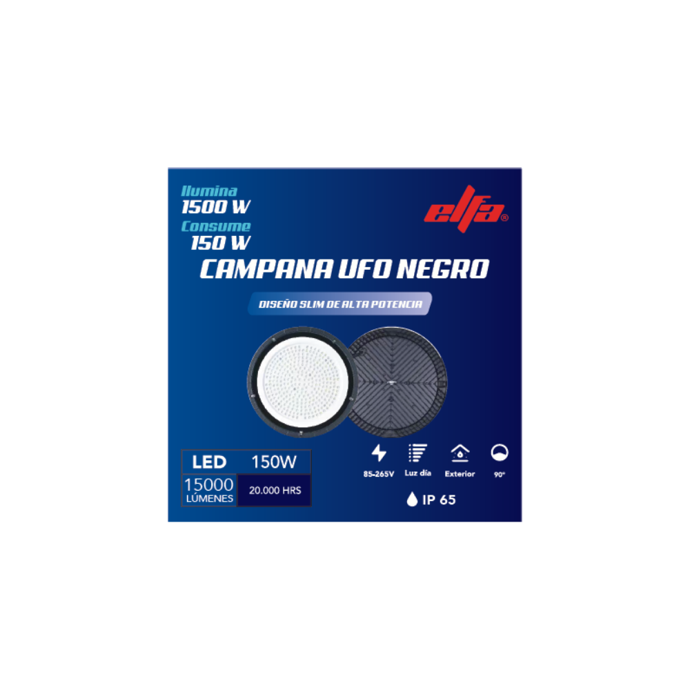 Campana LED UFO Industrial Elfa - 150W (Equivale a 1500W) Luz Día 6400K 3