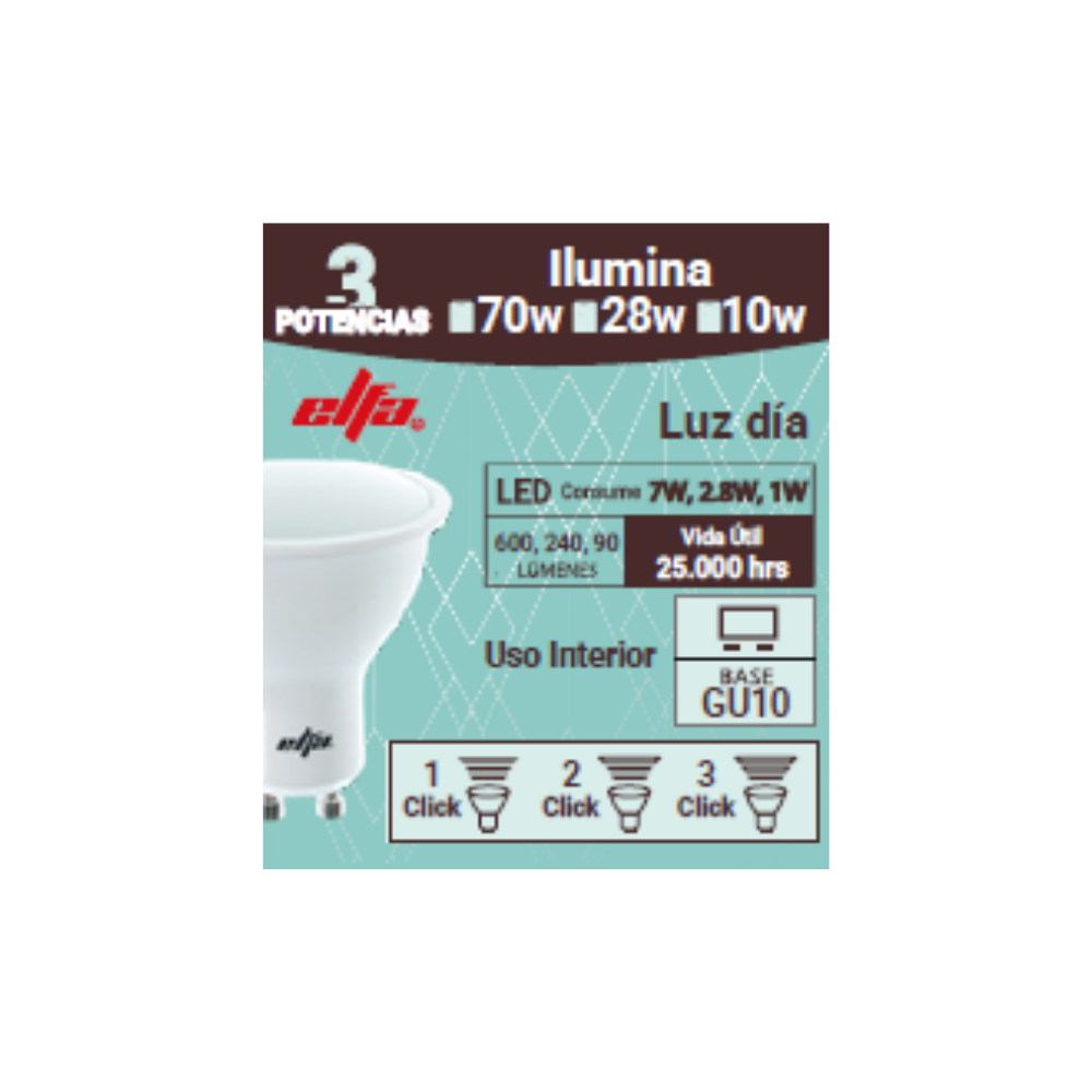 Ampolleta LED Elfa GU10 de 3 Potencias - Luz Día 6000K 2