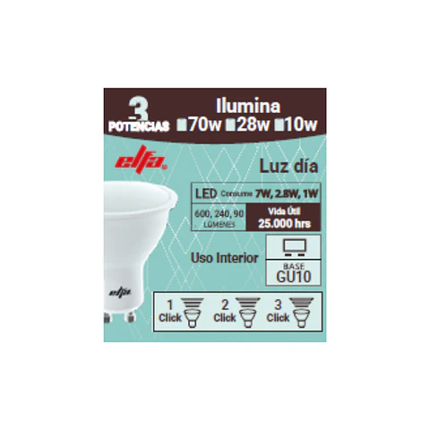 Ampolleta LED Elfa GU10 de 3 Potencias - Luz Día 6000K