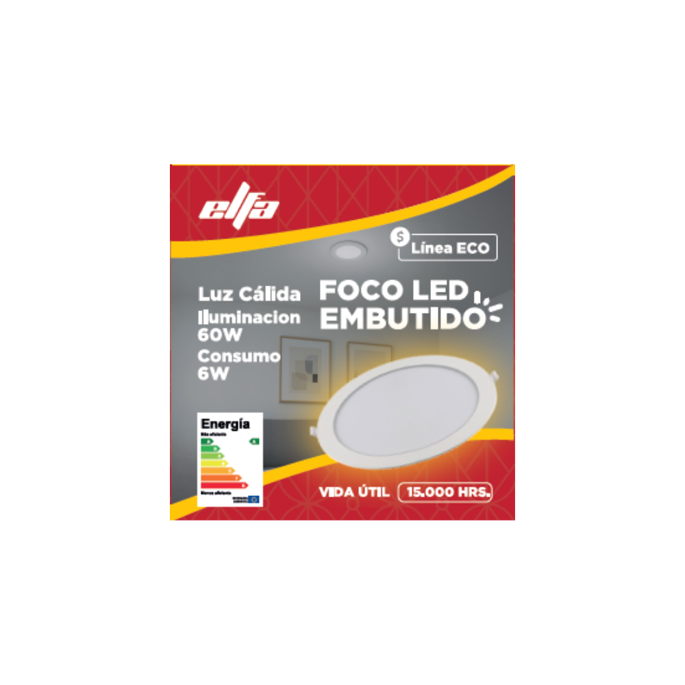 Foco Panel LED Embutido Elfa ECO - 6W (Equivale a 60W) Luz Cálida 3000K 2