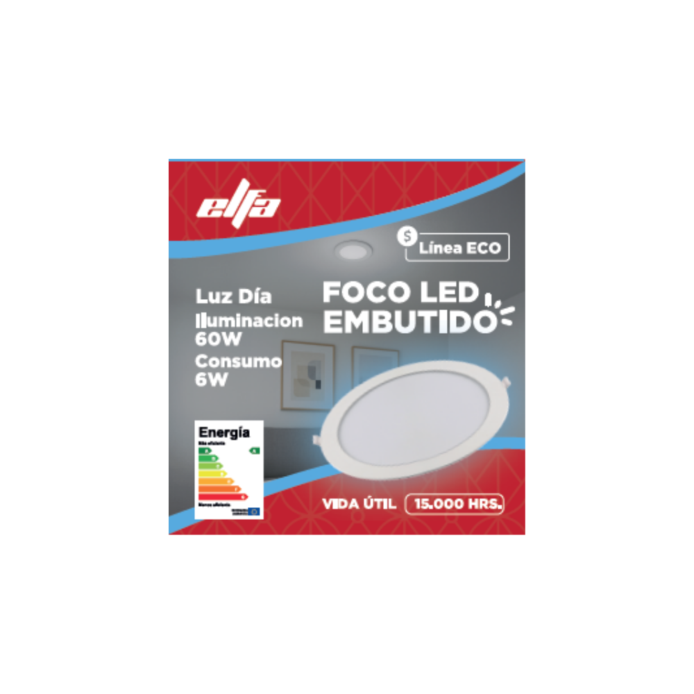 Foco Panel LED Embutido Elfa ECO - 6W (Equivale a 60W) Luz Día 6000K 2