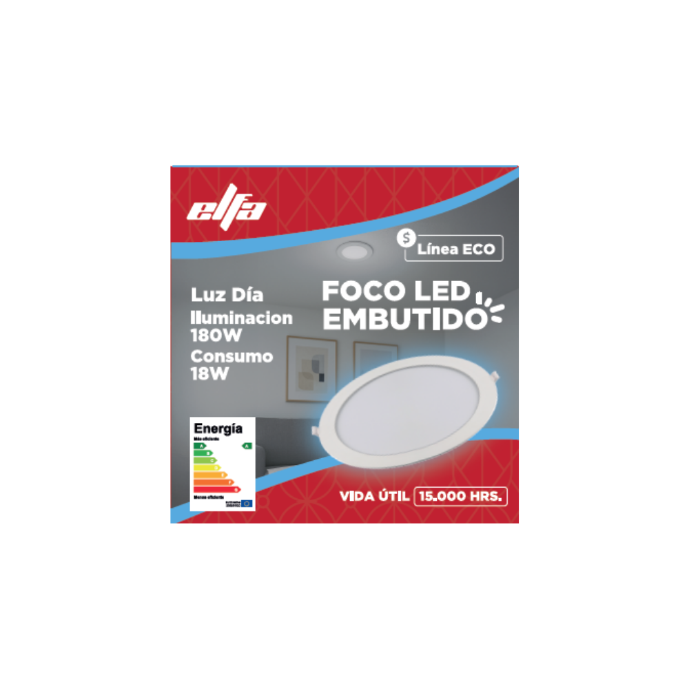 Foco Panel LED Embutido Elfa ECO - 18W (Equivale a 180W) Luz Día 6000K 2