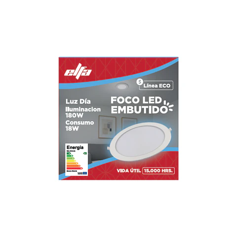 Foco Panel LED Embutido Elfa ECO - 18W (Equivale a 180W) Luz Día 6000K