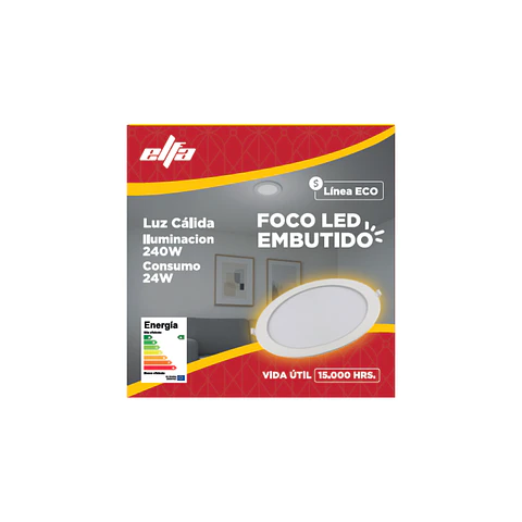 Foco Panel LED Embutido Elfa ECO - 24W (Equivale a 240W) Luz Cálida 3000K
