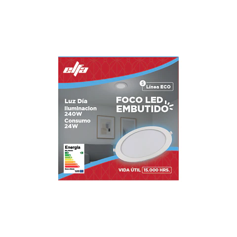Foco Panel LED Embutido Elfa ECO - 24W (Equivale a 240W) Luz Día 6000K