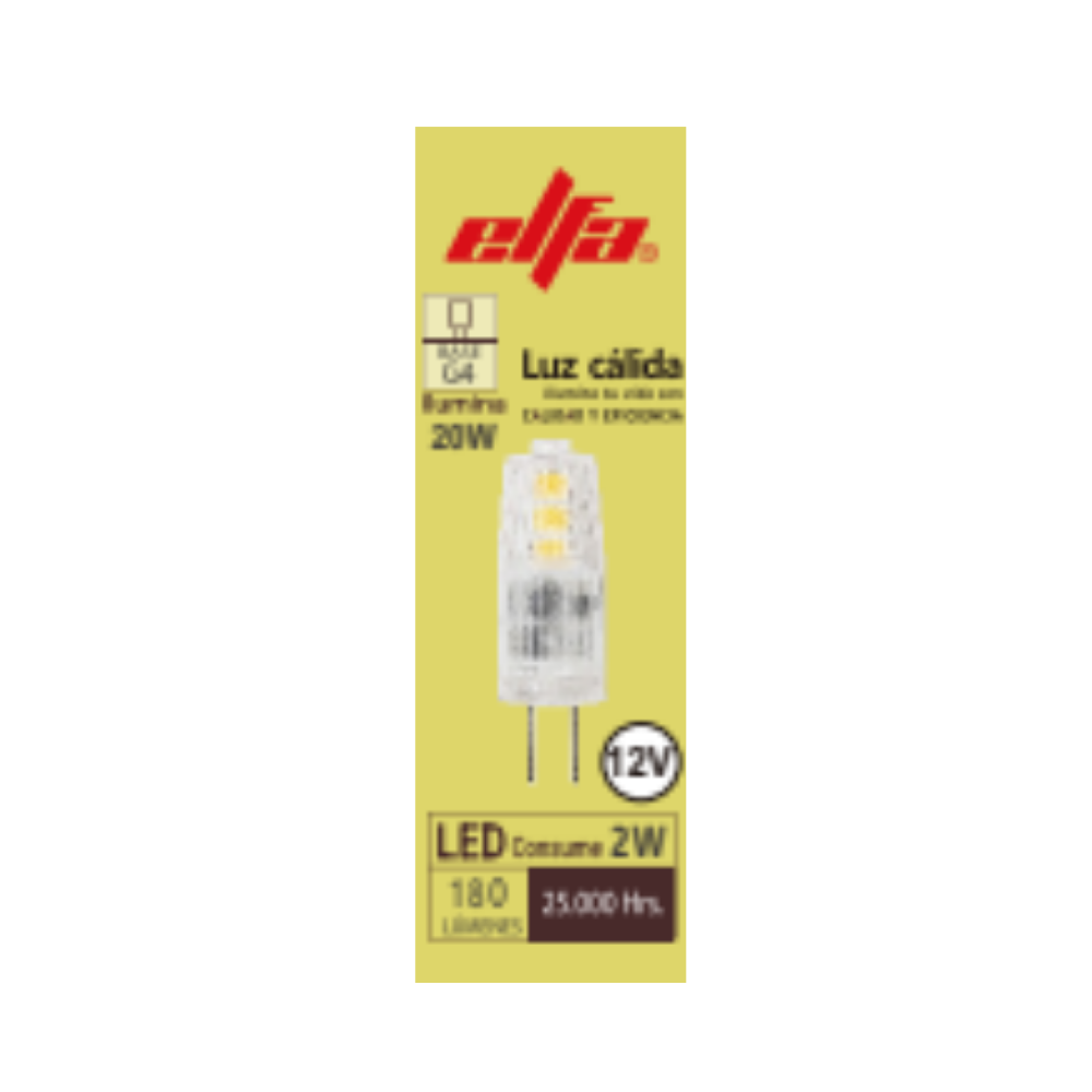 Ampolleta LED G4 Elfa - 2W (Equivale a 20W) Luz Cálida 3000K 2