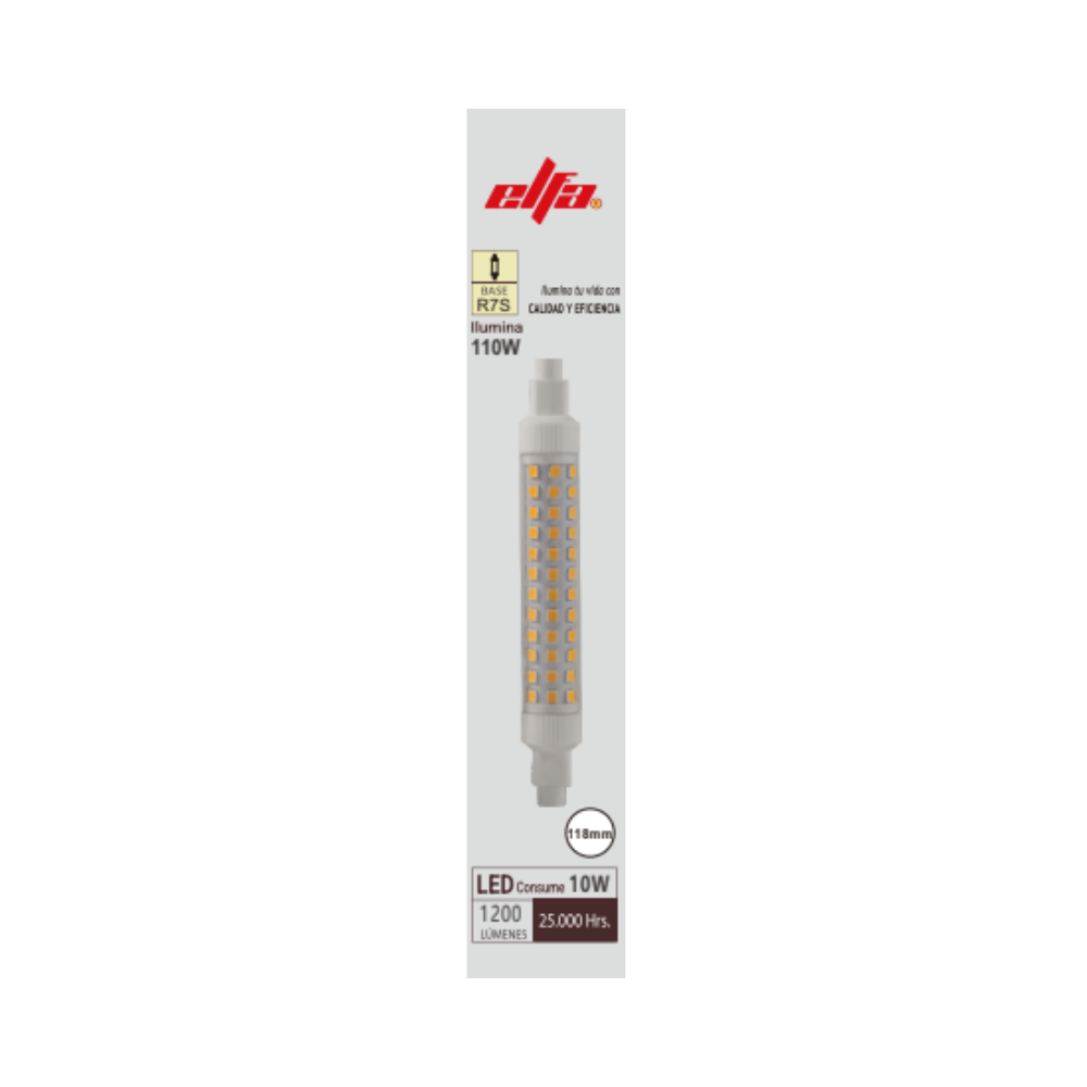 Ampolleta LED Lineal Elfa R7S - 10W (Equivale a 110W) Luz Día 6500K 2