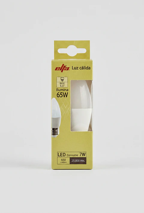Ampolleta LED Vela Elfa - 7W E27 Luz Cálida (3000K)