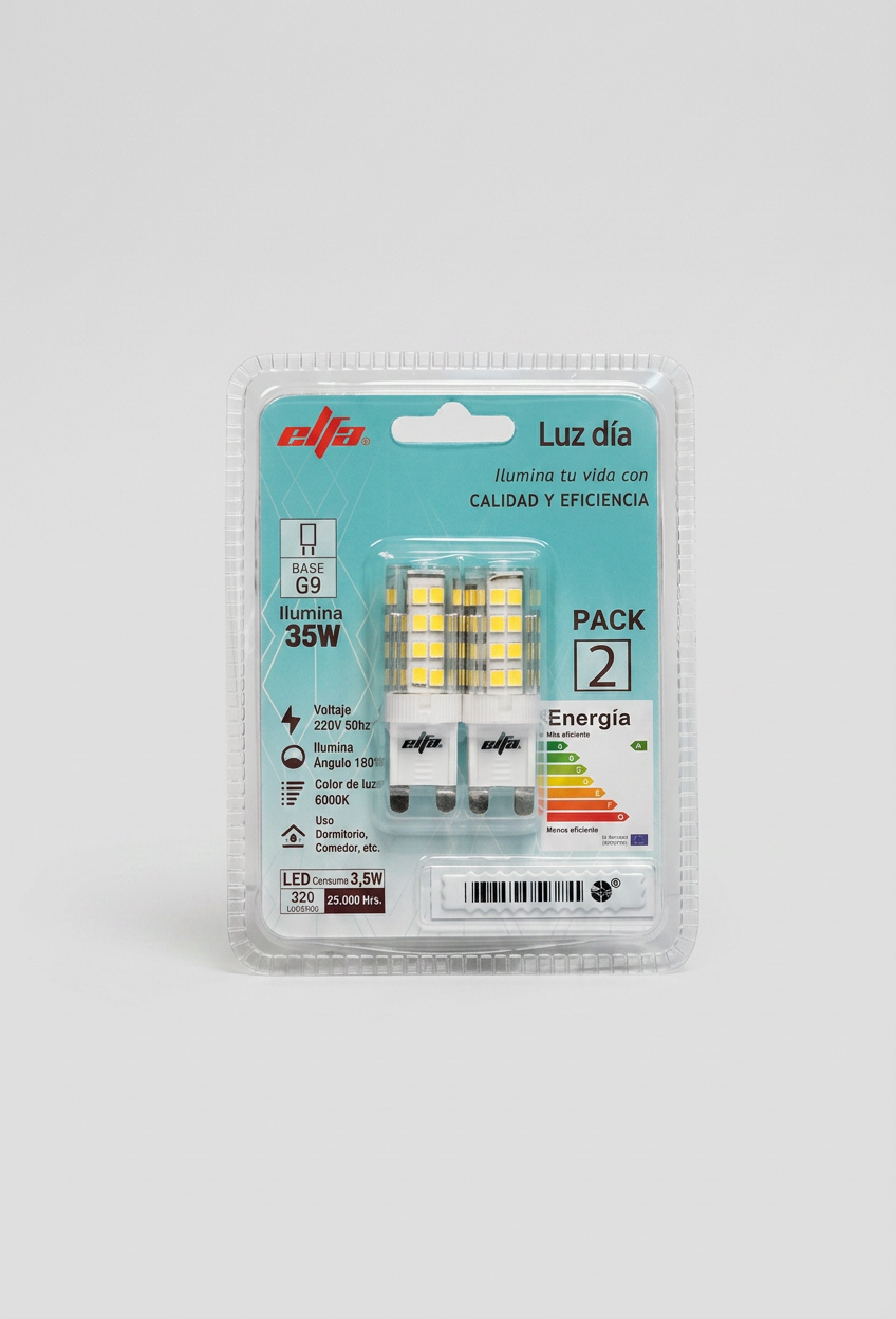 Pack 2 Ampolletas LED G9 Elfa - 3,5W (Equivale a 35W) Luz Día 6000K 2